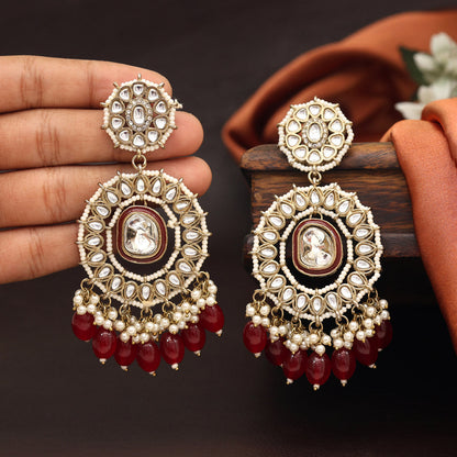 Maroon Color Kundan Earrings (KDE963MRN) - preyans.com