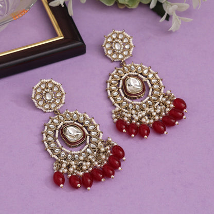 Maroon Color Kundan Earrings (KDE963MRN) - preyans.com