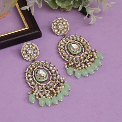 Pista Green Color Kundan Earrings (KDE963PGRN) - preyans.com