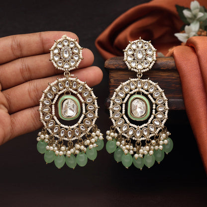 Pista Green Color Kundan Earrings (KDE963PGRN) - preyans.com