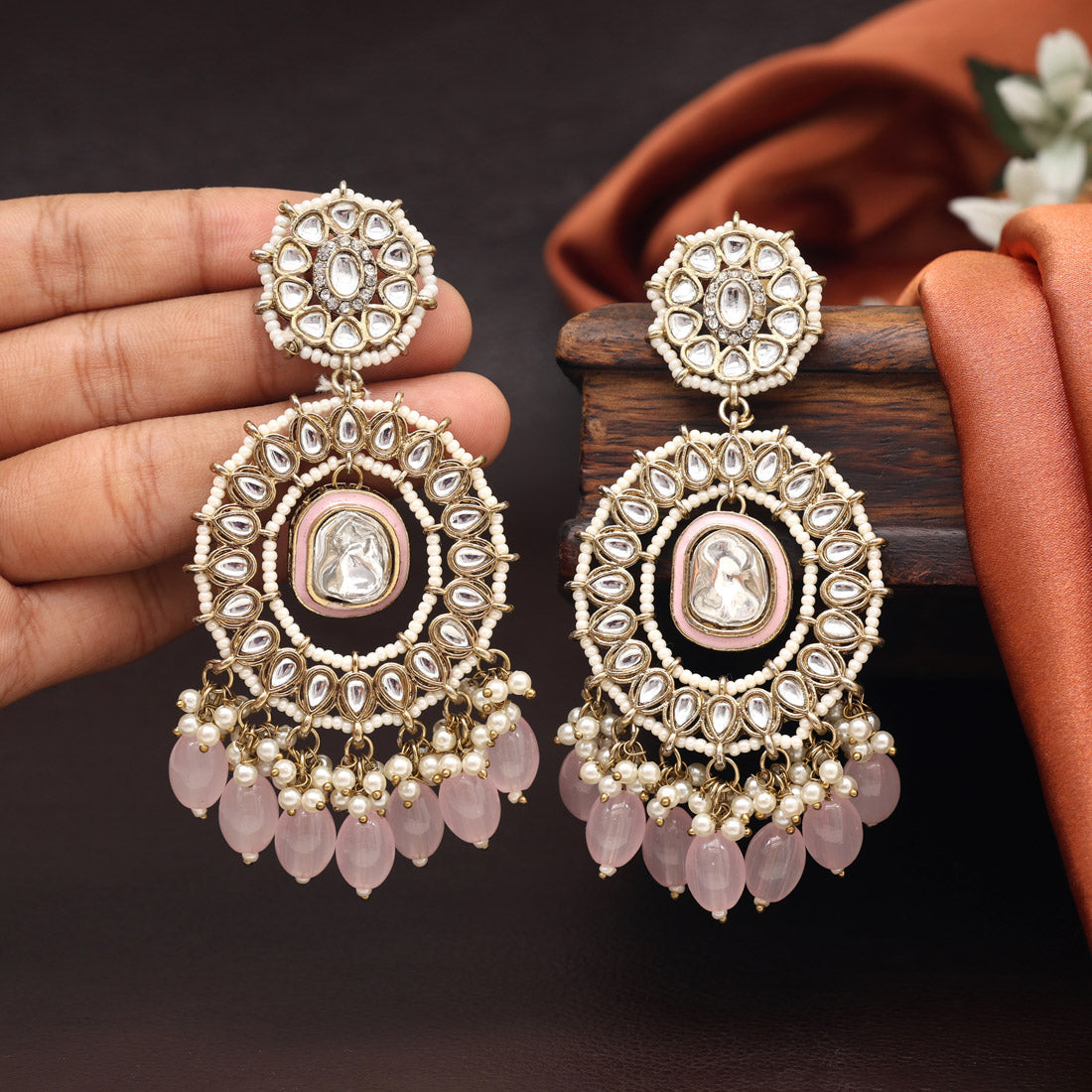 Pink Color Kundan Earrings (KDE963PNK) - preyans.com