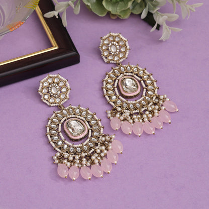 Pink Color Kundan Earrings (KDE963PNK) - preyans.com