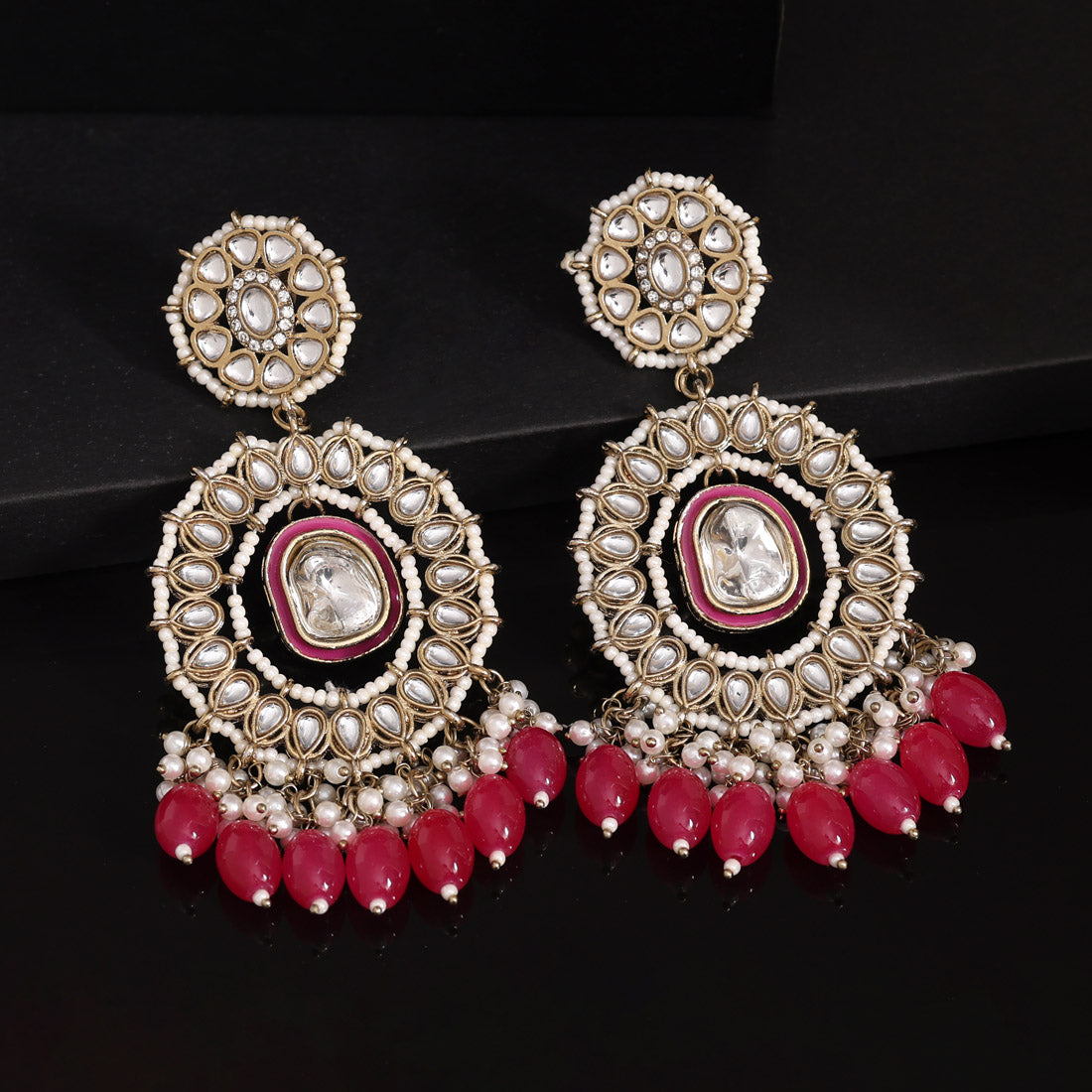 Rani Color Kundan Earrings (KDE963RNI) - Preyans.com