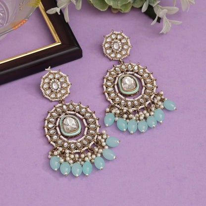 Sky Blue Color Kundan Earrings (KDE963SBLU) - preyans.com