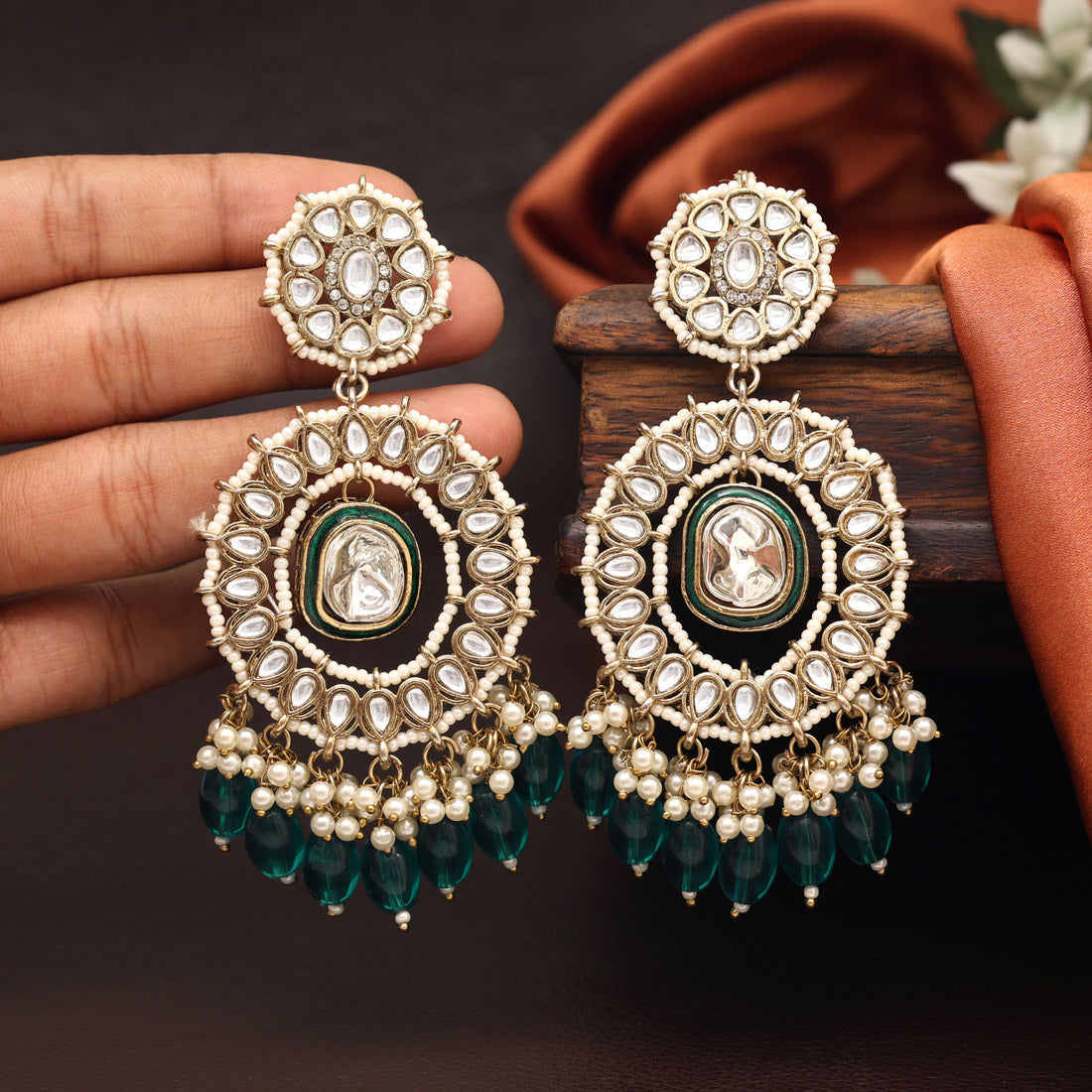 Turquoise Blue Color Kundan Earrings (KDE963TBLU) - preyans.com