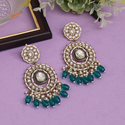 Turquoise Blue Color Kundan Earrings (KDE963TBLU) - preyans.com