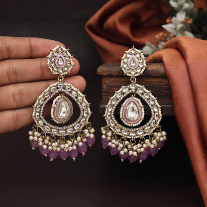 Light Purple Color Kundan Earrings (KDE964LPRP) - preyans.com