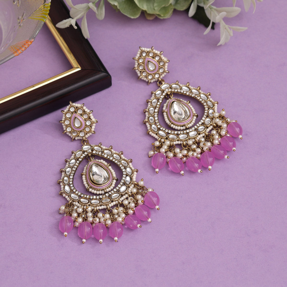 Light Purple Color Kundan Earrings (KDE964LPRP) - preyans.com