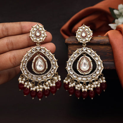 Maroon Color Kundan Earrings (KDE964MRN) - preyans.com