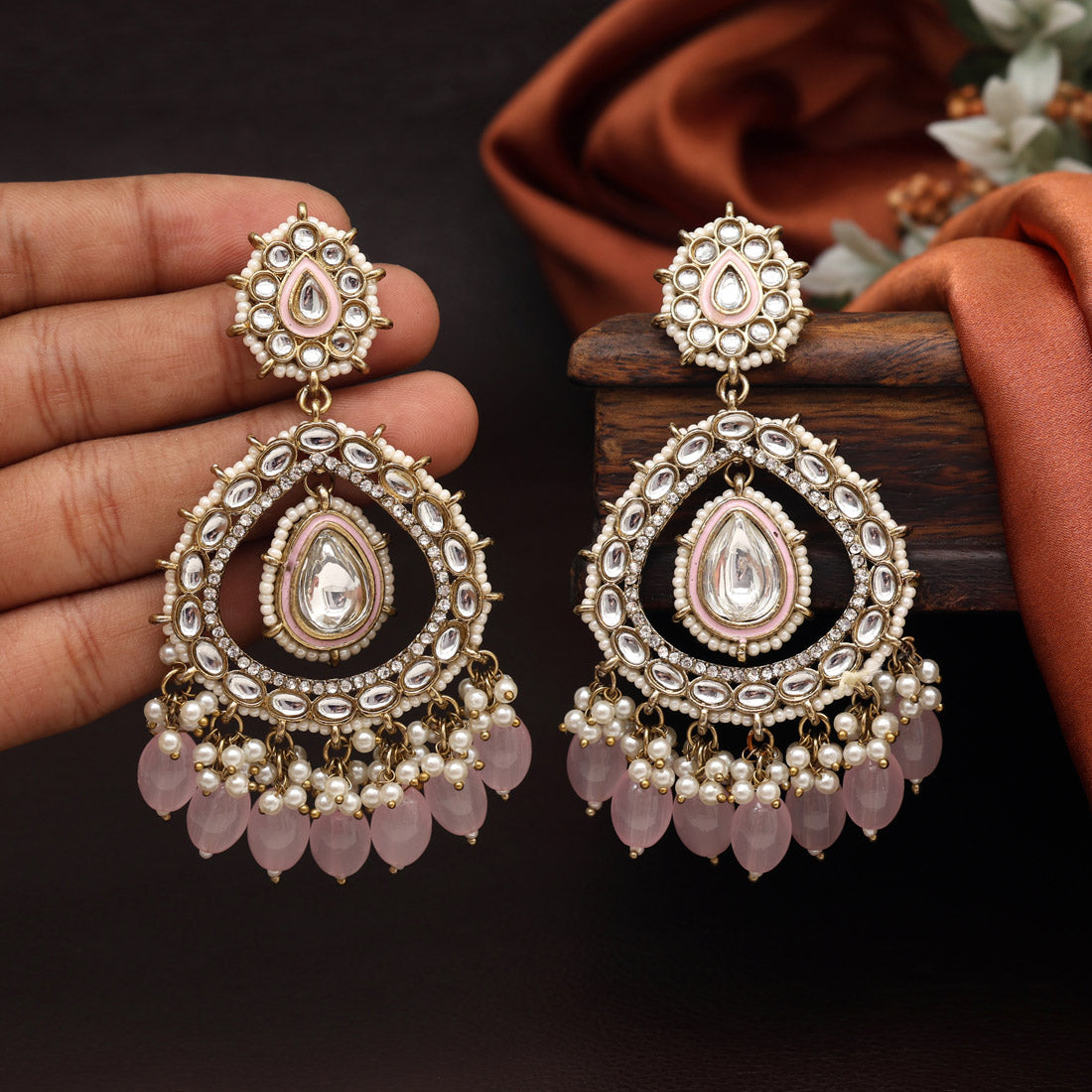 Pink Color Kundan Earrings (KDE964PNK) - preyans.com