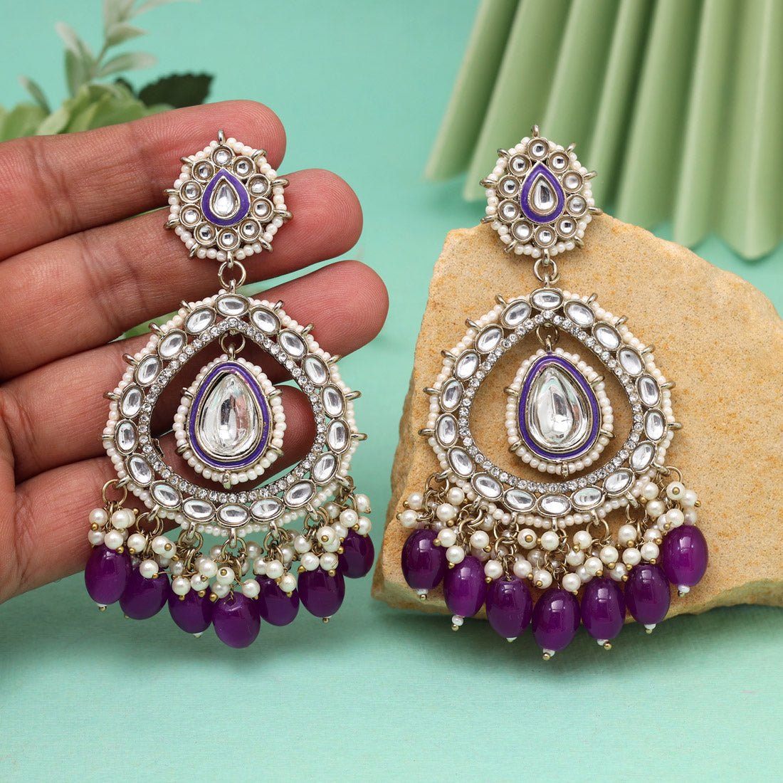 Purple Color Kundan Earrings (KDE964PRP) - Preyans.com