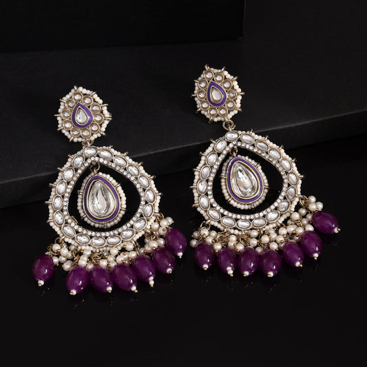 Purple Color Kundan Earrings (KDE964PRP) - Preyans.com