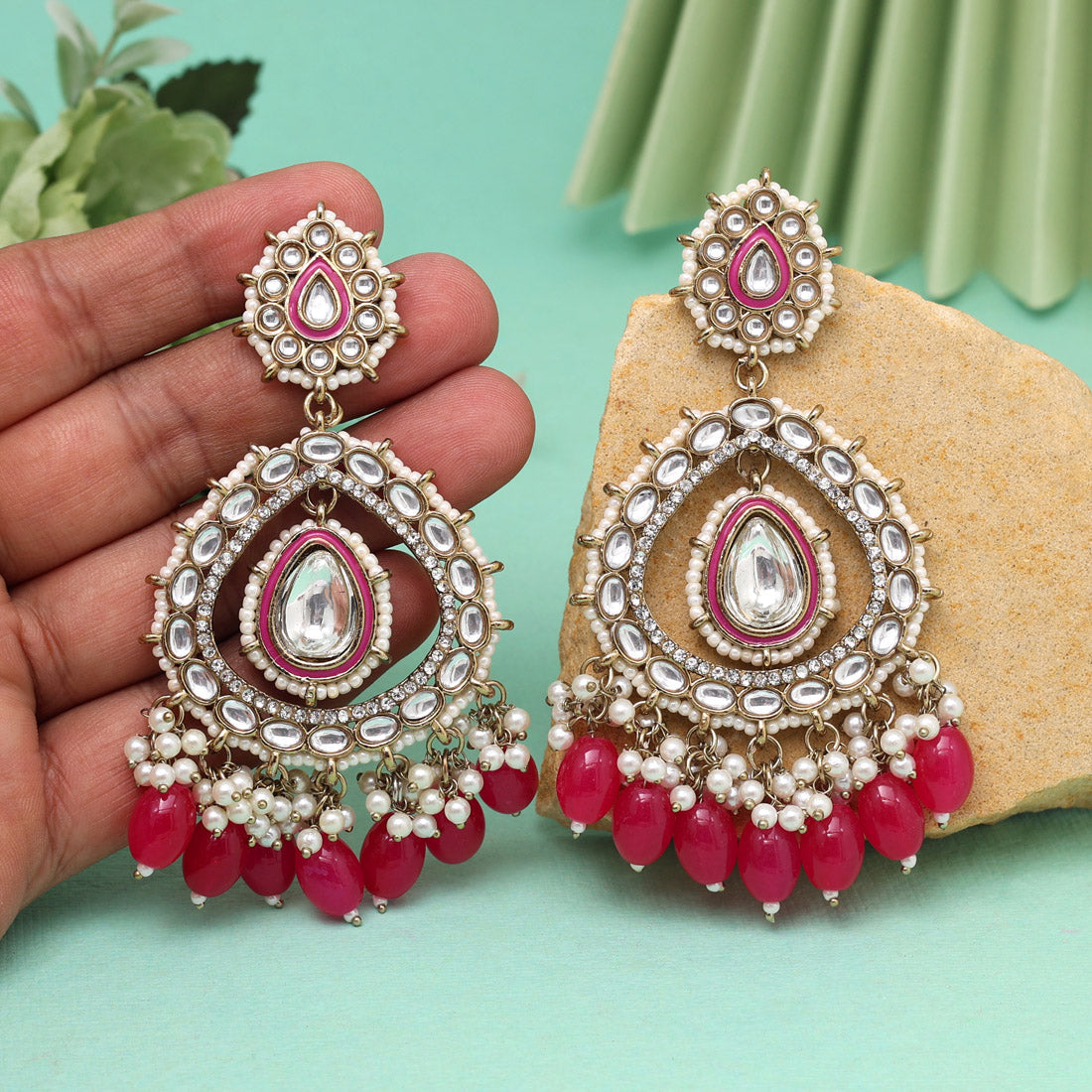 Rani Color Kundan Earrings (KDE964RNI) - Preyans.com