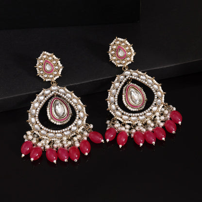 Rani Color Kundan Earrings (KDE964RNI) - Preyans.com