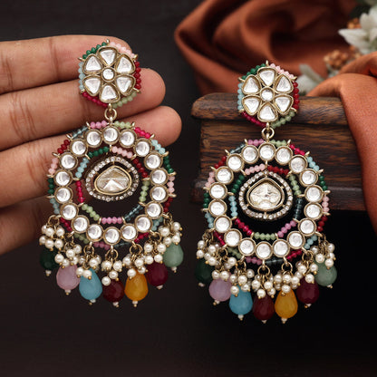 Multi Color Kundan Earrings (KDE965MLT) - preyans.com