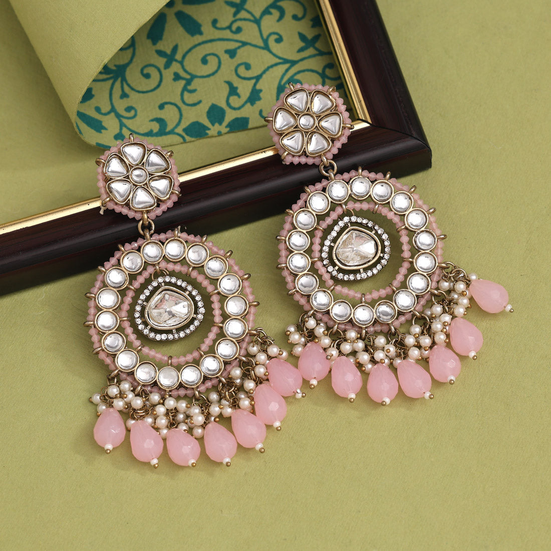 Pink Color Kundan Earrings (KDE965PNK) - preyans.com