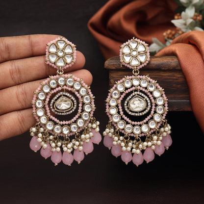 Pink Color Kundan Earrings (KDE965PNK) - preyans.com