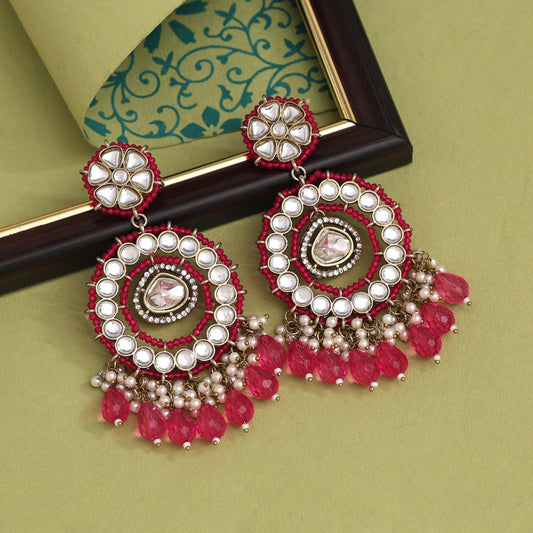 Rani Color Kundan Earrings (KDE965RNI) - preyans.com