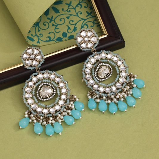 Sky Blue Color Kundan Earrings (KDE965SBLU) - preyans.com