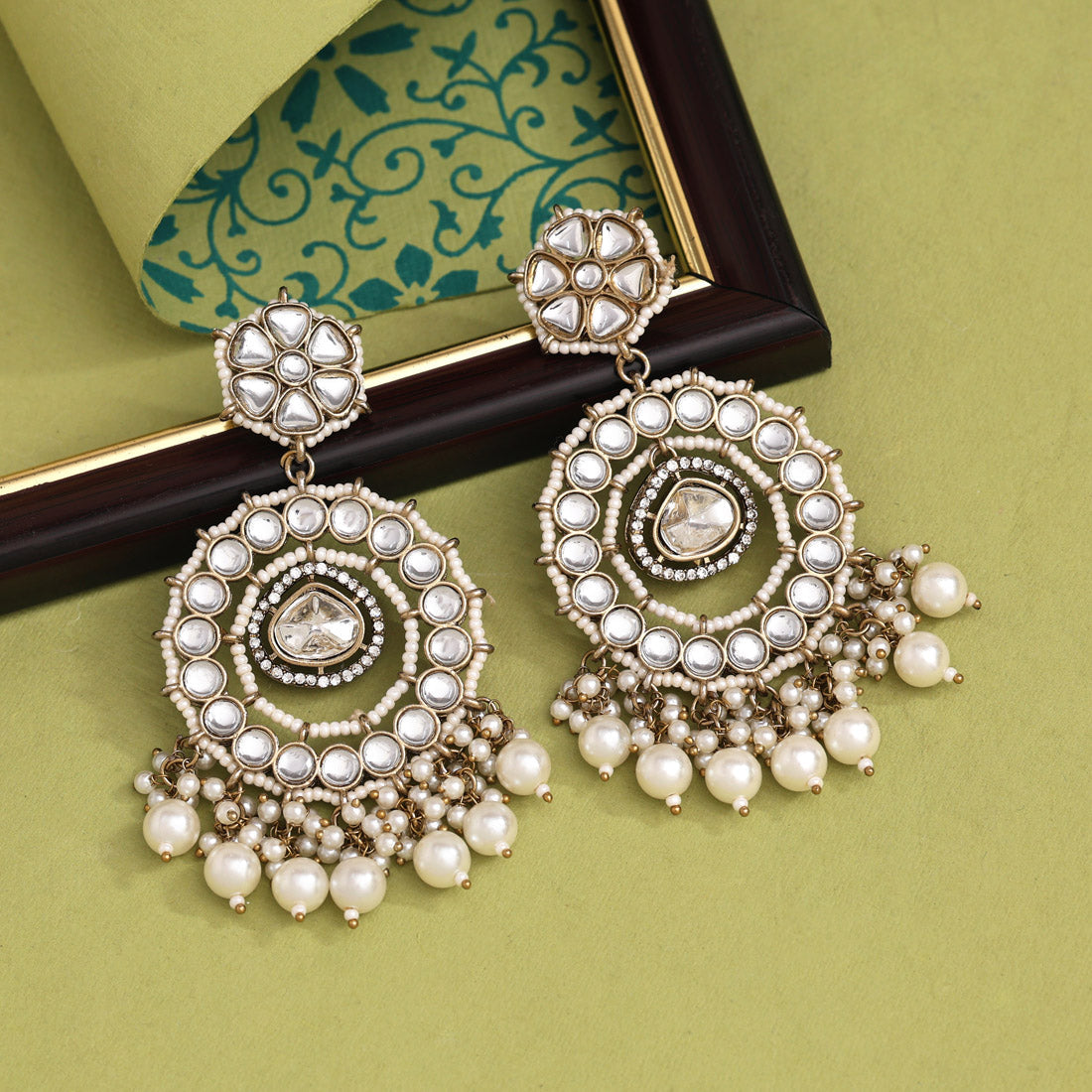 White Color Kundan Earrings (KDE965WHT) - preyans.com