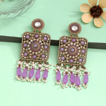 Light Purple Color Kundan Earrings (KDE966LPRP) - preyans.com