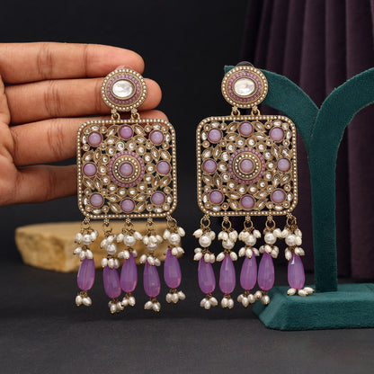 Light Purple Color Kundan Earrings (KDE966LPRP) - preyans.com