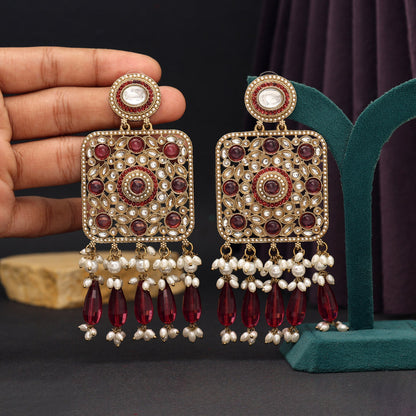 Magenta Color Kundan Earrings (KDE966MNT) - preyans.com