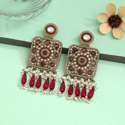 Magenta Color Kundan Earrings (KDE966MNT) - preyans.com