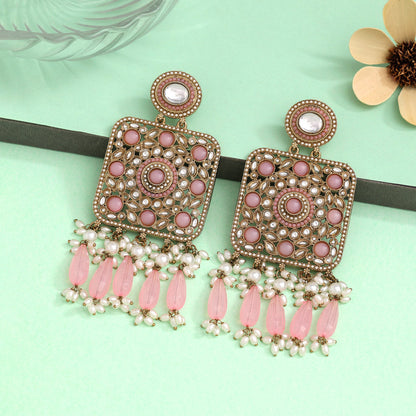 Pink Color Kundan Earrings (KDE966PNK) - preyans.com