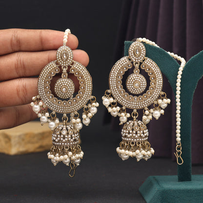 White Color Kundan Earrings (KDE967WHT) - preyans.com