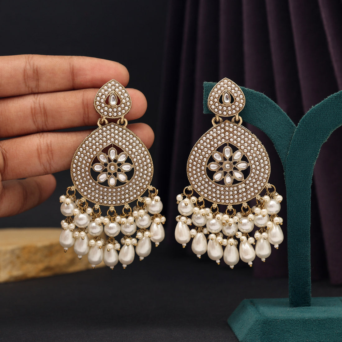 White Color Kundan Earrings (KDE968WHT) - preyans.com