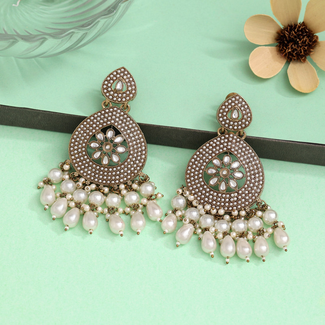 White Color Kundan Earrings (KDE968WHT) - preyans.com