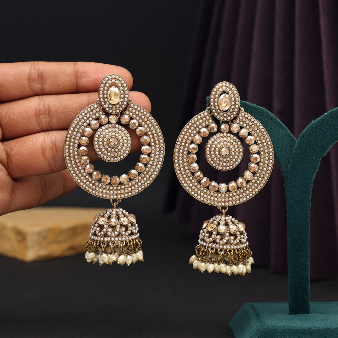 Gold Color Kundan Earrings (KDE969GLD) - preyans.com