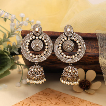 Gold Color Kundan Earrings (KDE969GLD) - preyans.com