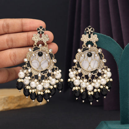 Black Color Mother Of Pearl Kundan Earrings (KDE970BLK) - preyans.com