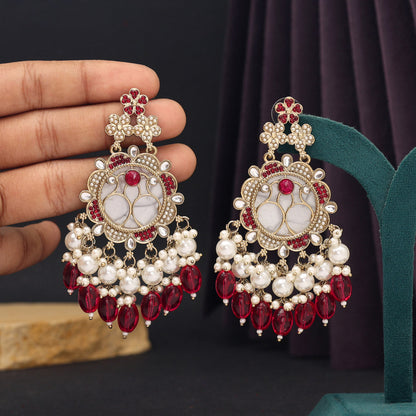 Rani Color Mother Of Pearl Kundan Earrings (KDE970RNI) - preyans.com