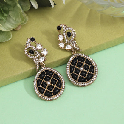 Black Color Kundan Earrings (KDE971BLK) - preyans.com