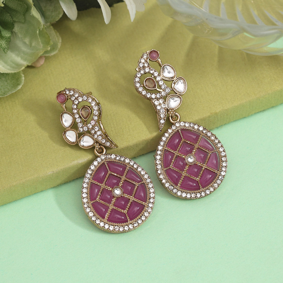 Light Purple Color Kundan Earrings (KDE971LPRP) - preyans.com