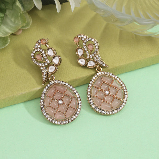 Pink Color Kundan Earrings (KDE971PNK) - preyans.com