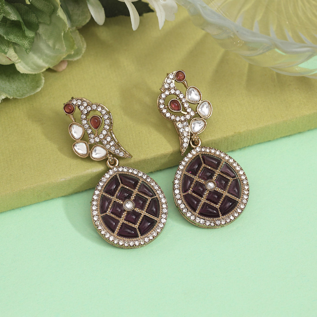 Purple Color Kundan Earrings (KDE971PRP) - preyans.com