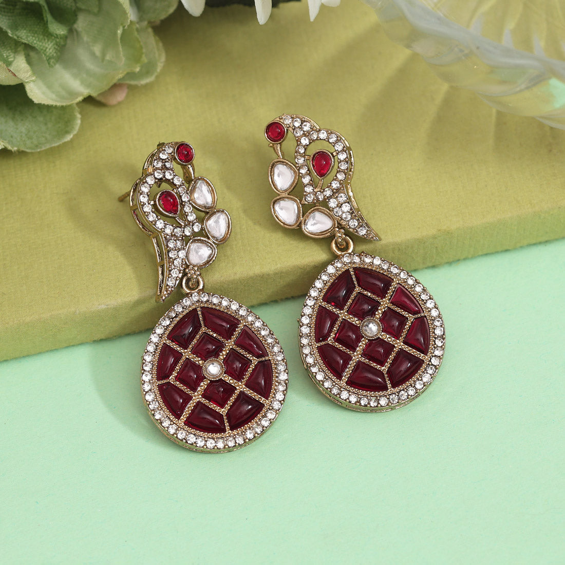 Rani Color Kundan Earrings (KDE971RNI) - preyans.com