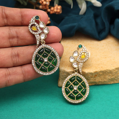 Green Color Kundan Earrings (KDE972GRN) - preyans.com