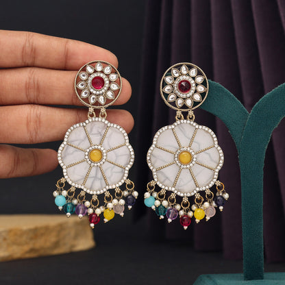 Multi Color Mother Of Pearl Kundan Earrings (KDE973MLT) - preyans.com