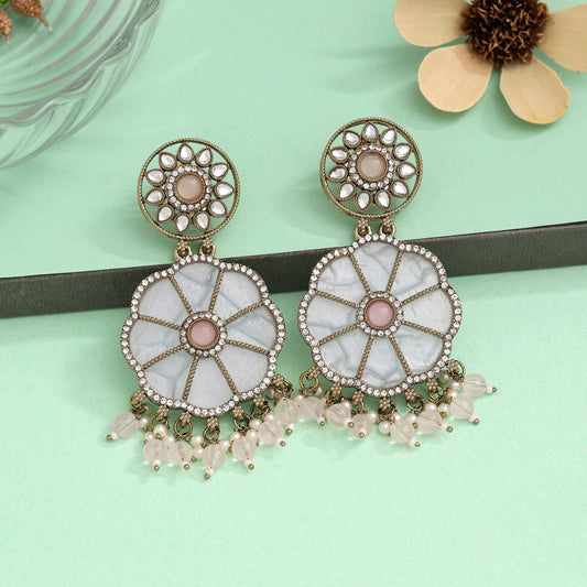 Pink Color Mother Of Pearl Kundan Earrings (KDE973PNK) - preyans.com