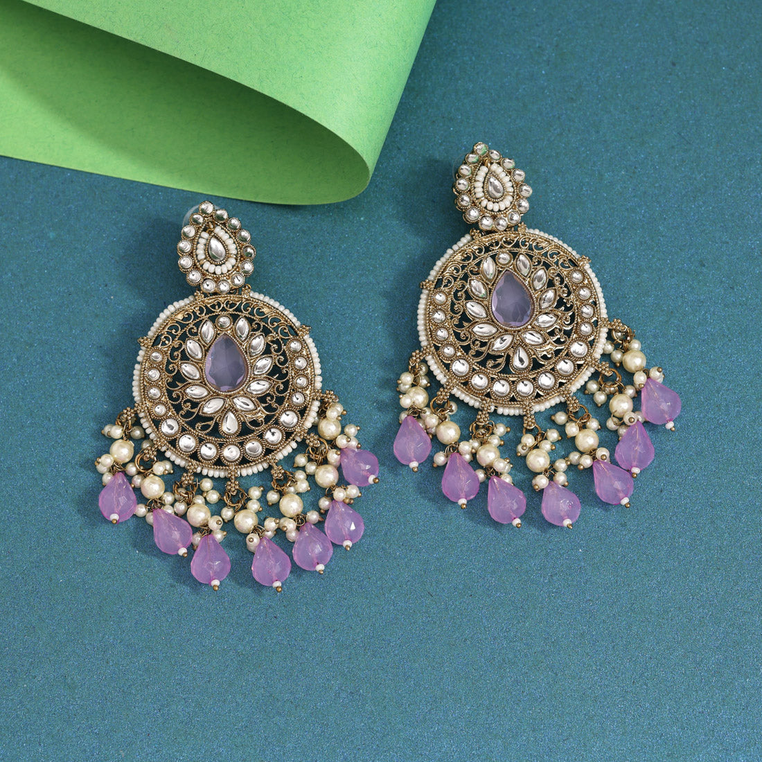 Light Purple Color Kundan Earrings (KDE974LPRP) - Preyans.com