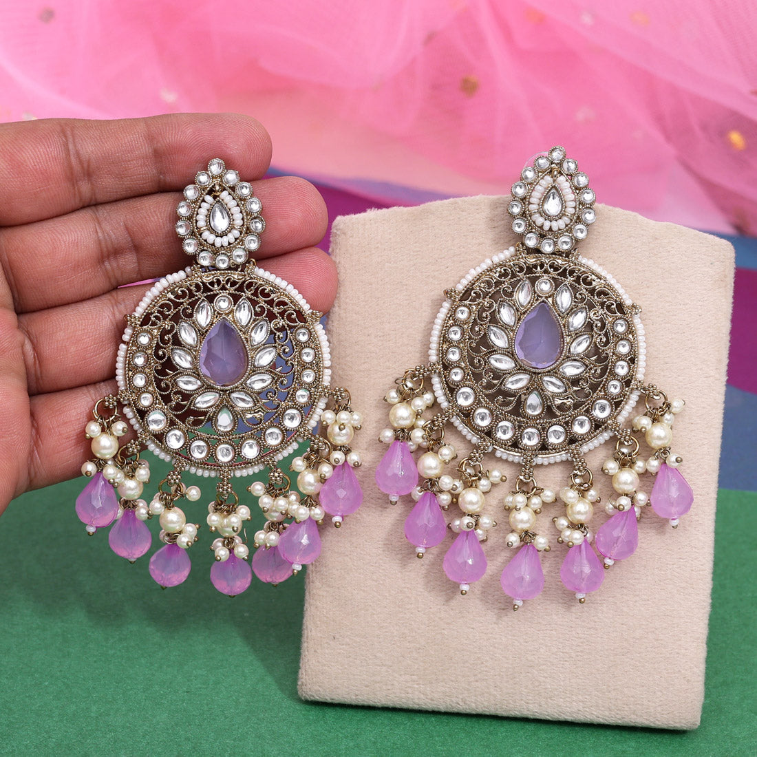 Light Purple Color Kundan Earrings (KDE974LPRP) - Preyans.com