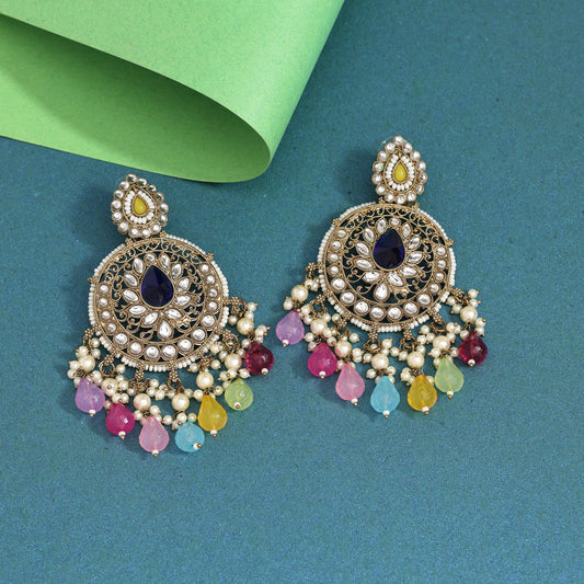 Multi Color Kundan Earrings (KDE974MLT) - Preyans.com