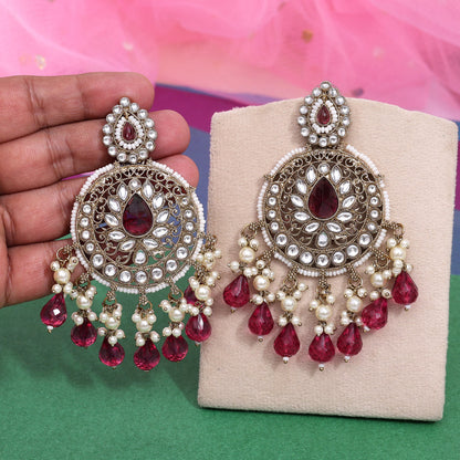 Magenta Color Kundan Earrings (KDE974MNT) - Preyans.com