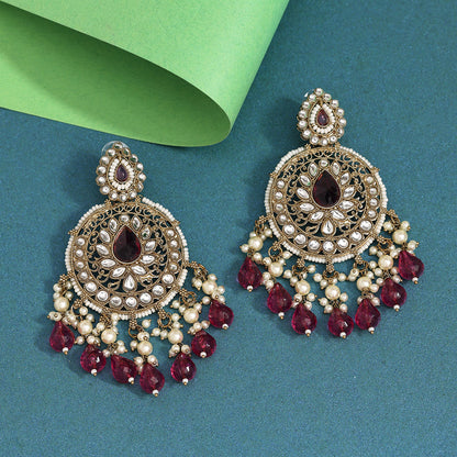 Magenta Color Kundan Earrings (KDE974MNT) - Preyans.com