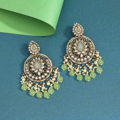 Pista Green Color Kundan Earrings (KDE974PGRN) - Preyans.com